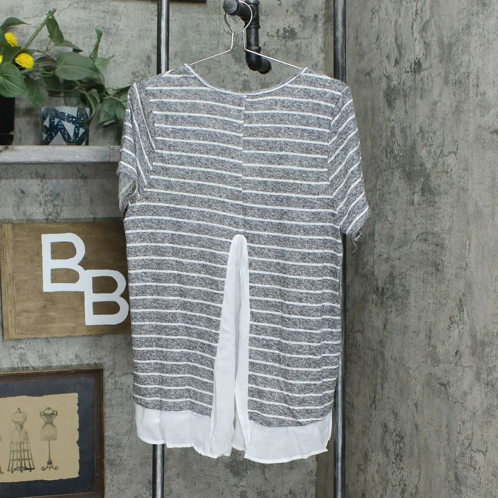 Bobeau Plus Size Caty Slub Knit Mixed Media Two-Fer Henley T-Shirt