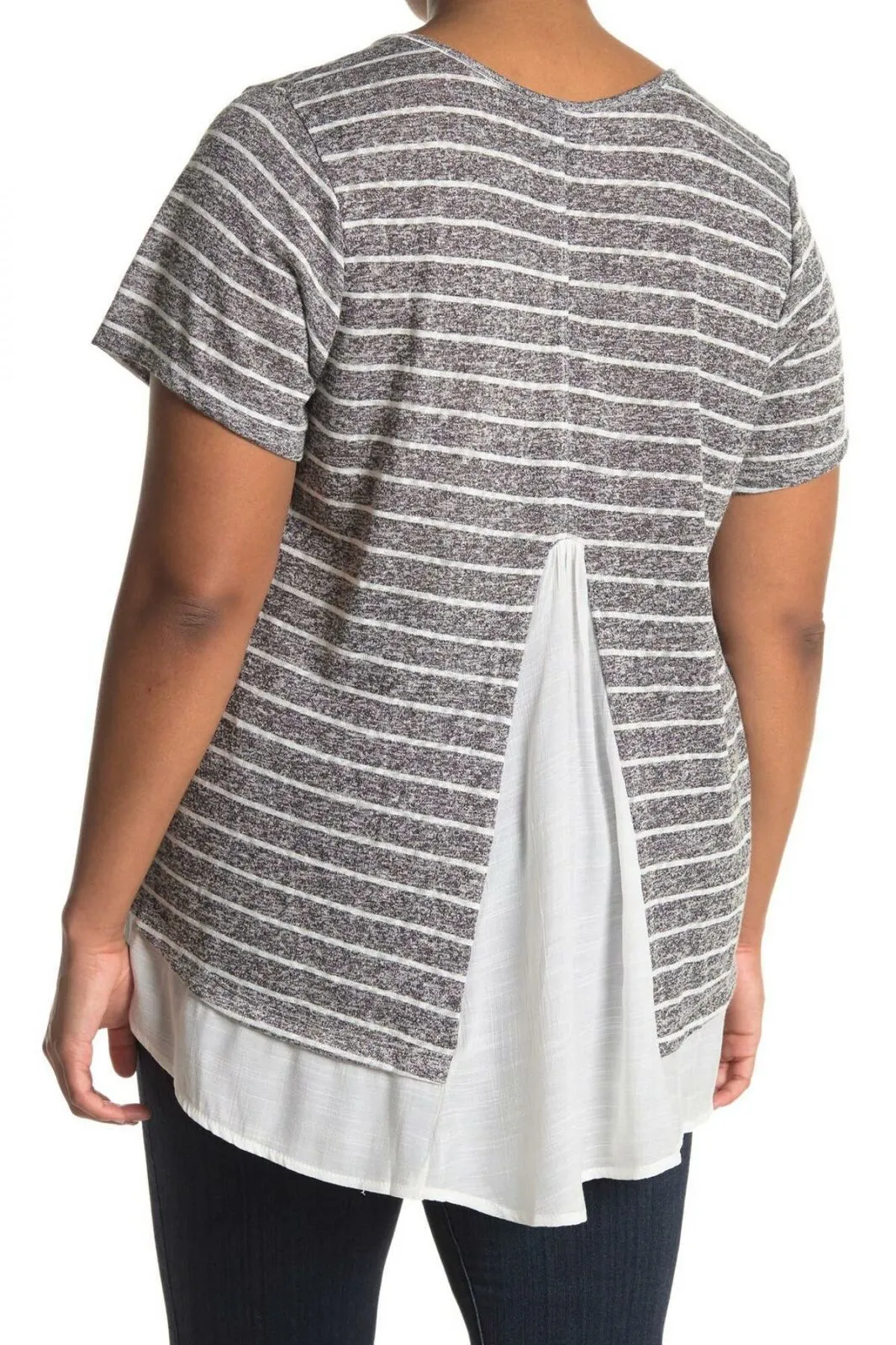 Bobeau Plus Size Caty Slub Knit Mixed Media Two-Fer Henley T-Shirt
