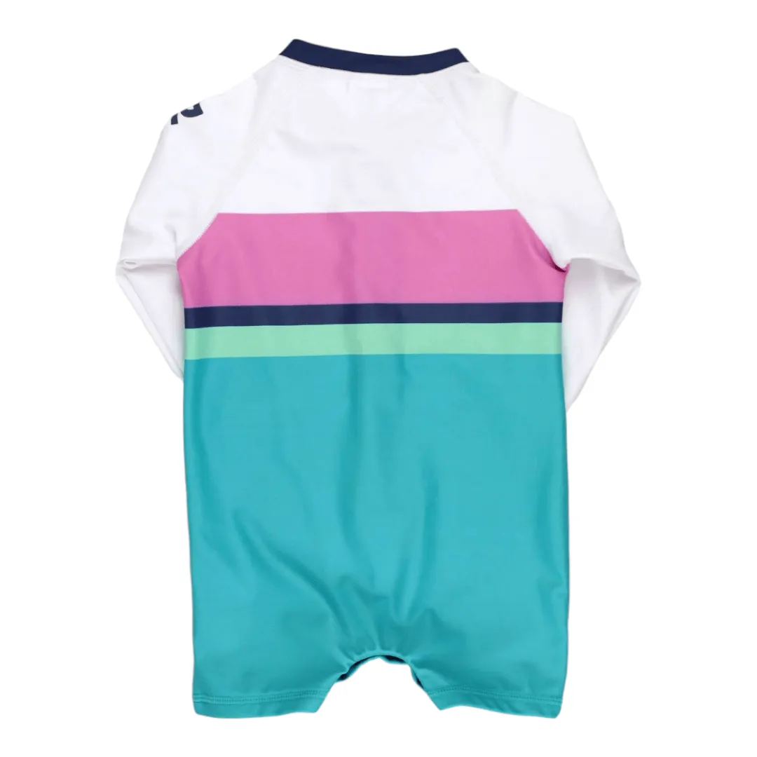 Boys' Aqua Color Block Long Sleeve One Piece Rash Guard