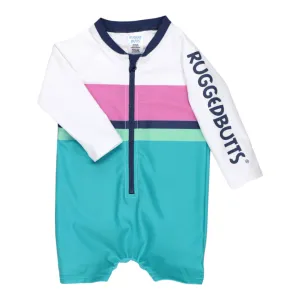 Boys' Aqua Color Block Long Sleeve One Piece Rash Guard