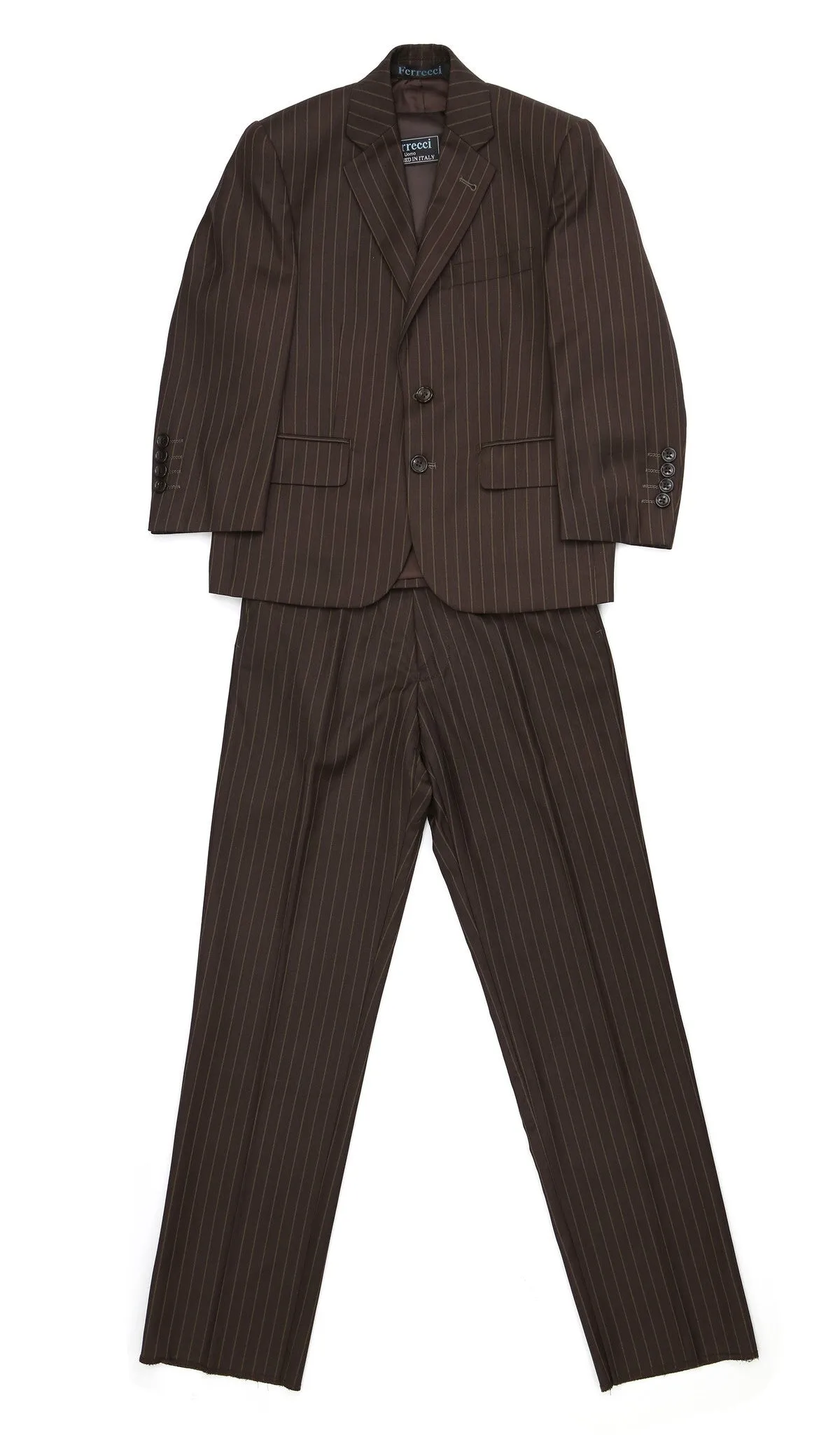 Boys Premium FSK32 Brown Pinstripe 3pc Suit