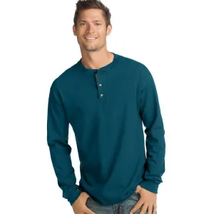 Brand new Hanes Men's Beefy-T Long-Sleeve Henley, Petro Teal, Sz M!