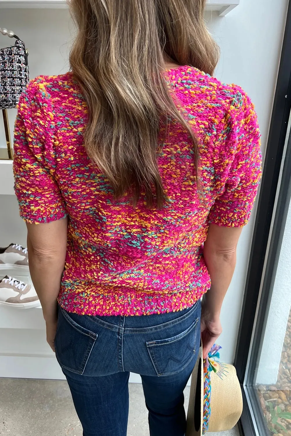 Bright Pink Printed Short Sleeve Knitted T-Shirt
