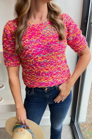 Bright Pink Printed Short Sleeve Knitted T-Shirt