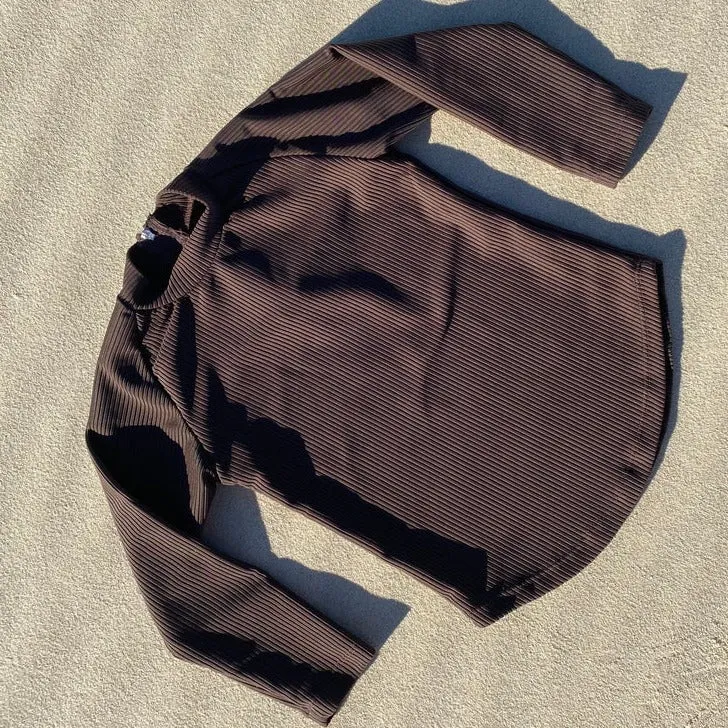 Brook L/Slv Rash Top - Eco Rib Chocolate