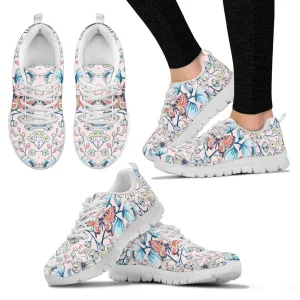 Butterfly Floral Women's Sneakers White Soles