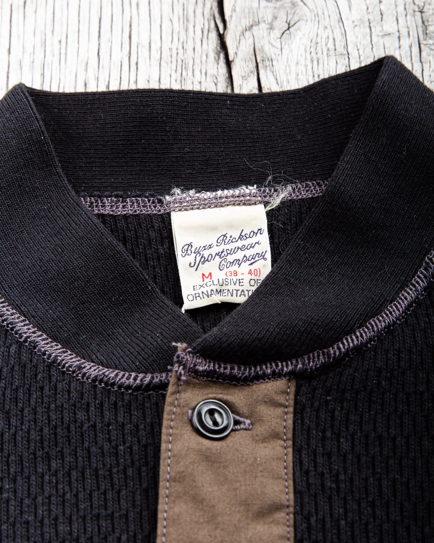 Buzz Rickson Long Sleeve Thermal Henley Shirt Black