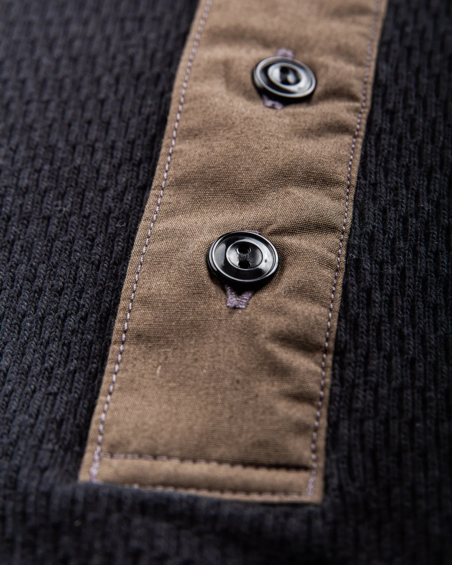 Buzz Rickson Long Sleeve Thermal Henley Shirt Black