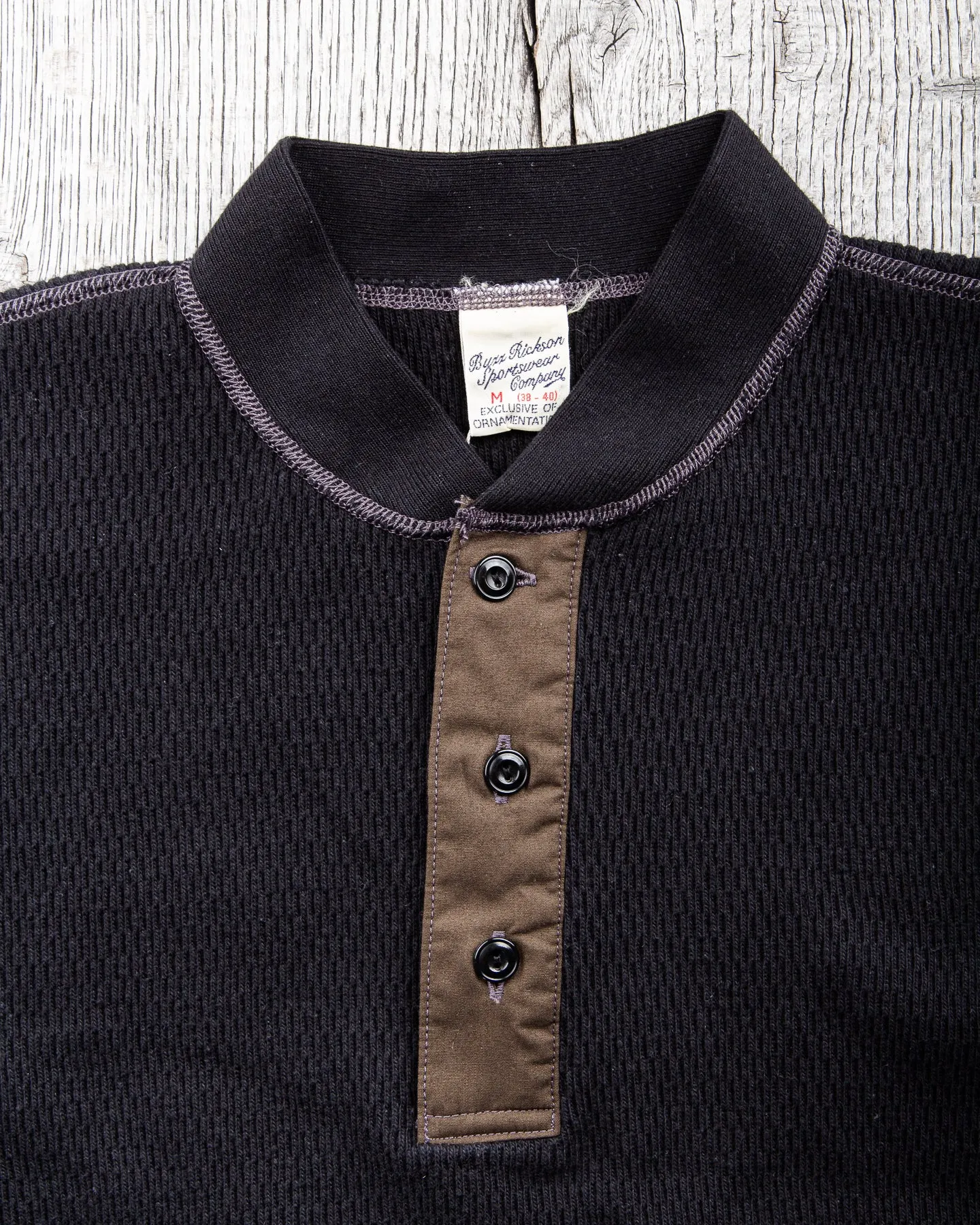 Buzz Rickson Long Sleeve Thermal Henley Shirt Black
