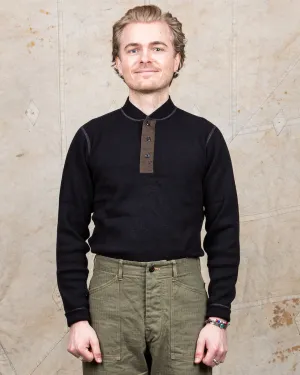 Buzz Rickson Long Sleeve Thermal Henley Shirt Black
