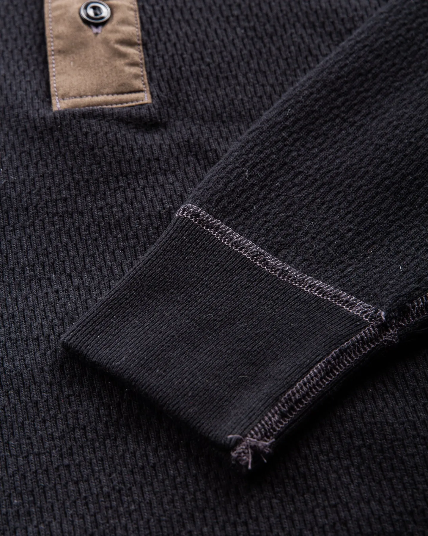 Buzz Rickson Long Sleeve Thermal Henley Shirt Black