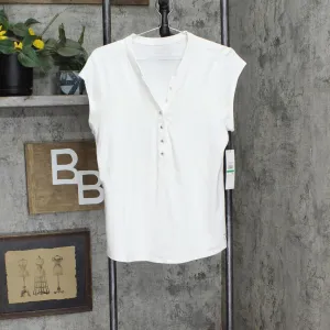 Calvin Klein Women's T-Shirt Silver Button Detailing Tee M1TH0807 Soft White L