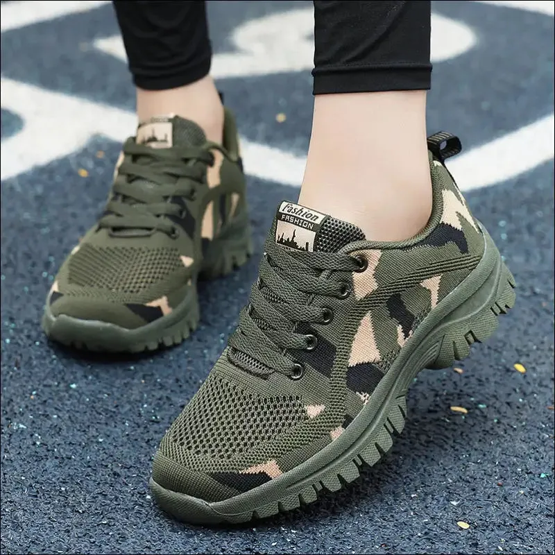 Camouflage Lace Up Mesh Athletic Sneakers