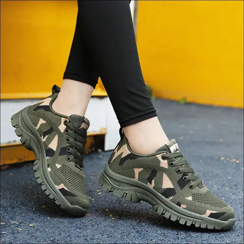 Camouflage Lace Up Mesh Athletic Sneakers