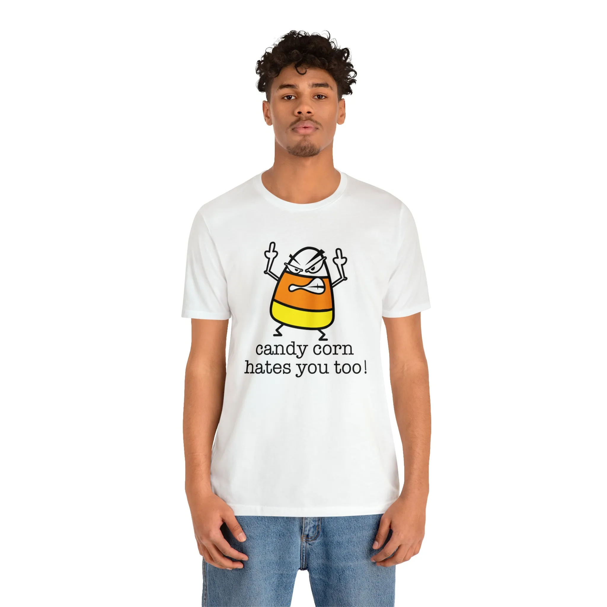 Candy corn hates you too Unisex Jersey Short Sleeve Tee