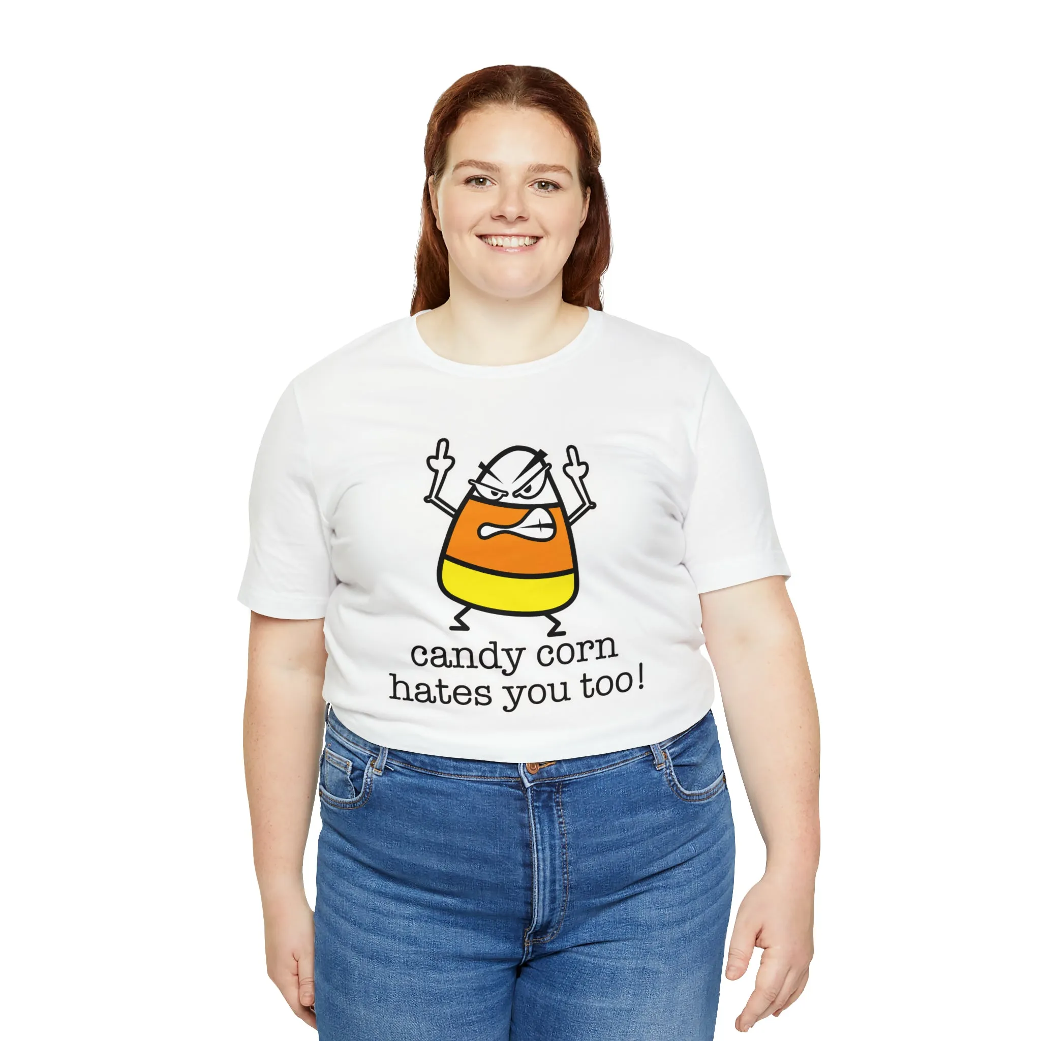 Candy corn hates you too Unisex Jersey Short Sleeve Tee