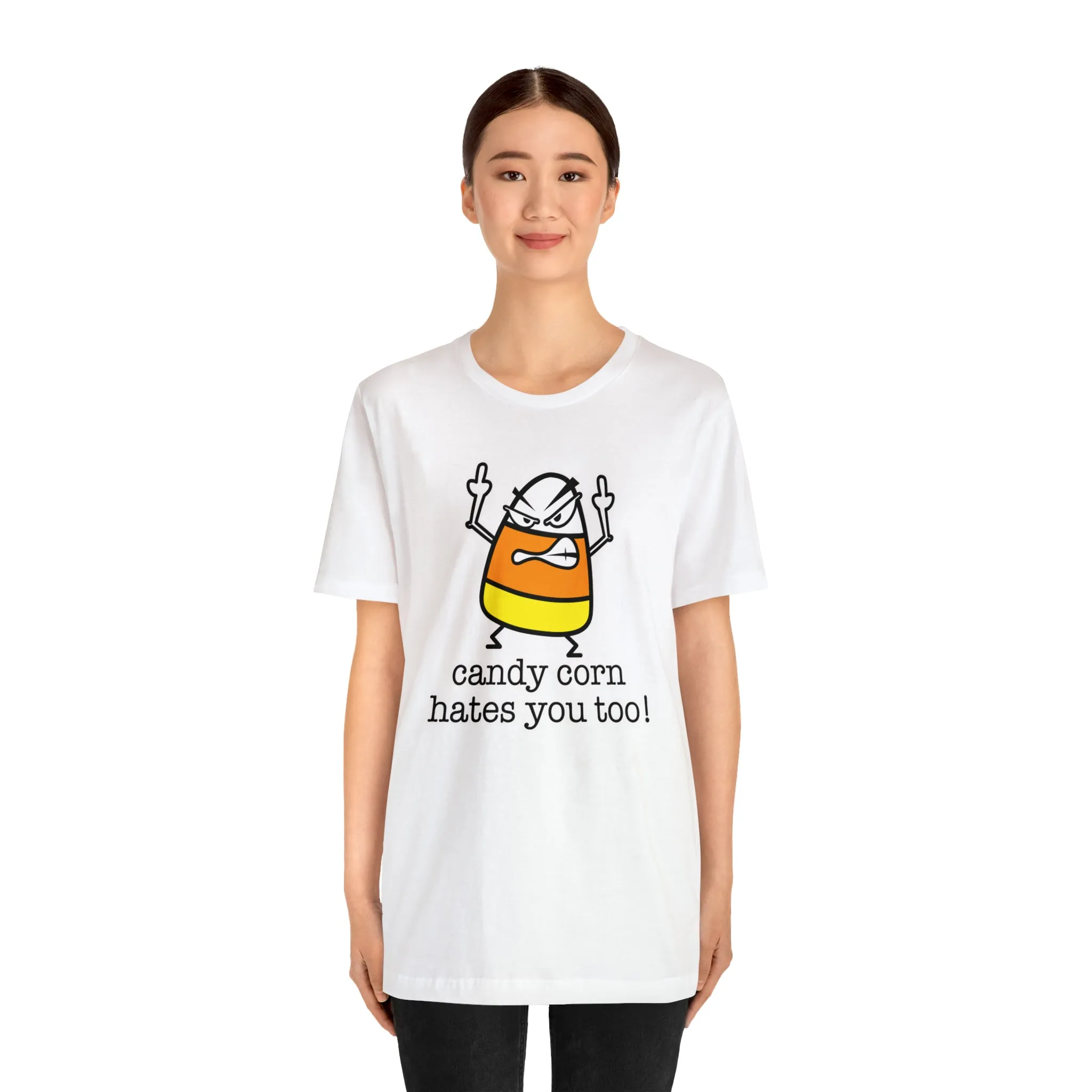 Candy corn hates you too Unisex Jersey Short Sleeve Tee