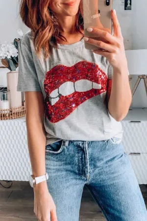 Carton Print Short Sleeve Tops