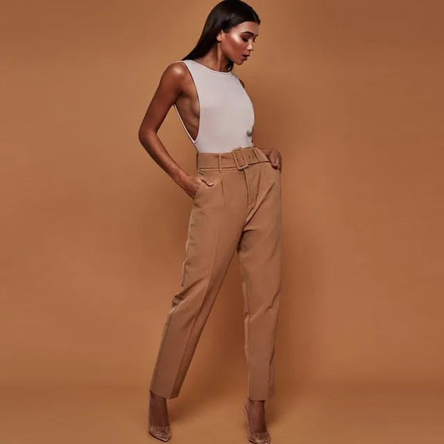 Casual High Waist Autumn Belted Straight Leg trousers