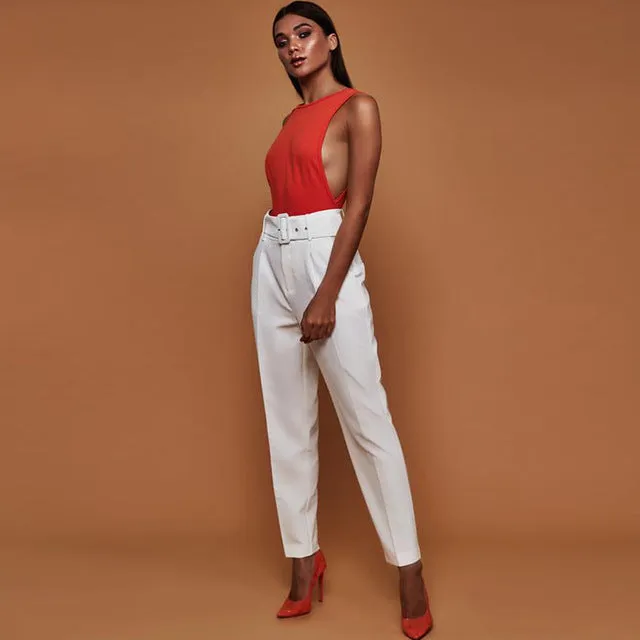 Casual High Waist Autumn Belted Straight Leg trousers