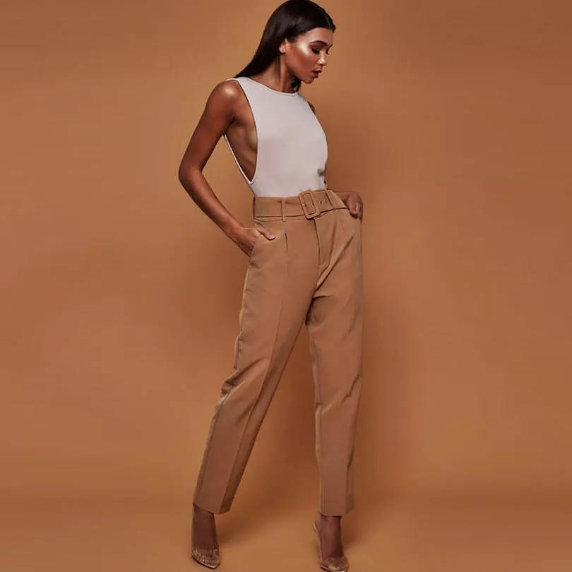 Casual High Waist Autumn Belted Straight Leg trousers