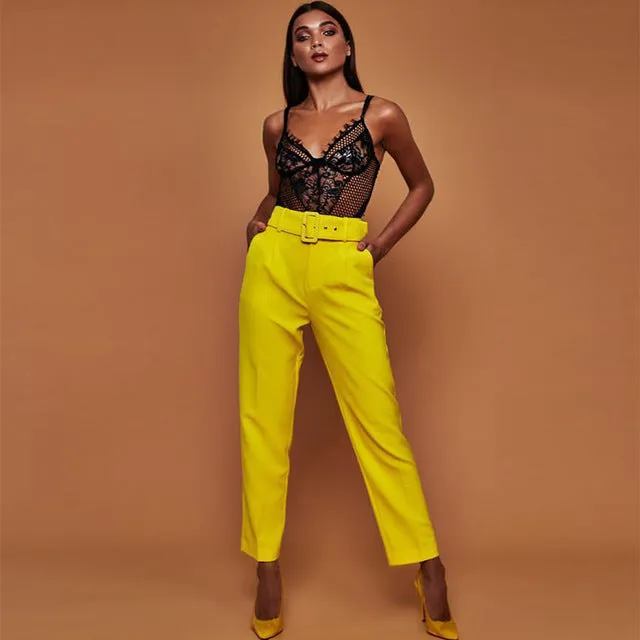 Casual High Waist Autumn Belted Straight Leg trousers
