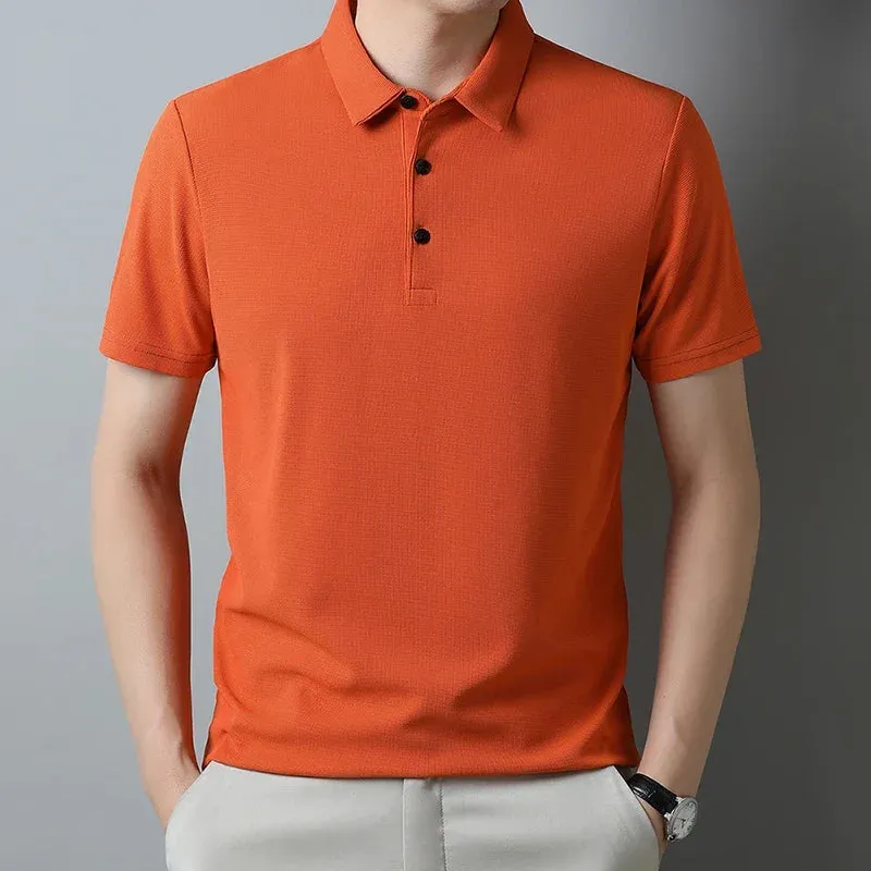 Casual Solid Color Waffle Short Sleeve Polo Shirt