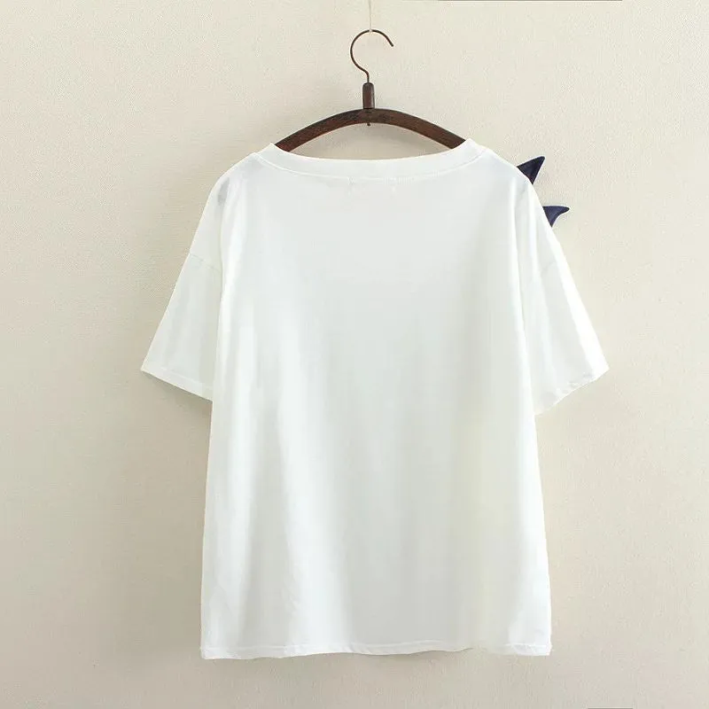 Cat and Fish Short Sleeved T Shirt