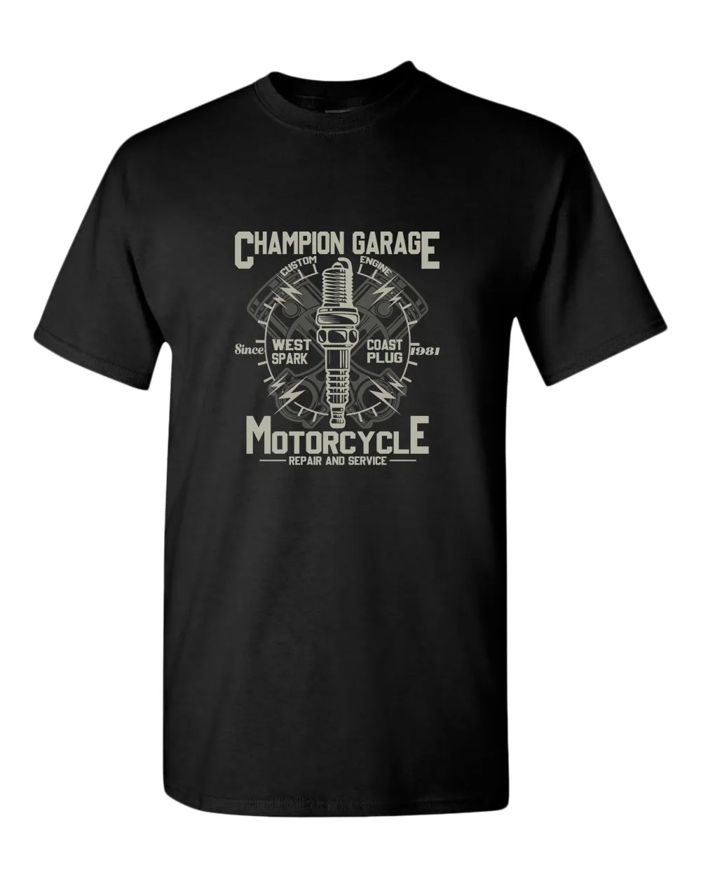 Champion garage motorcycle repair service t-shirt
