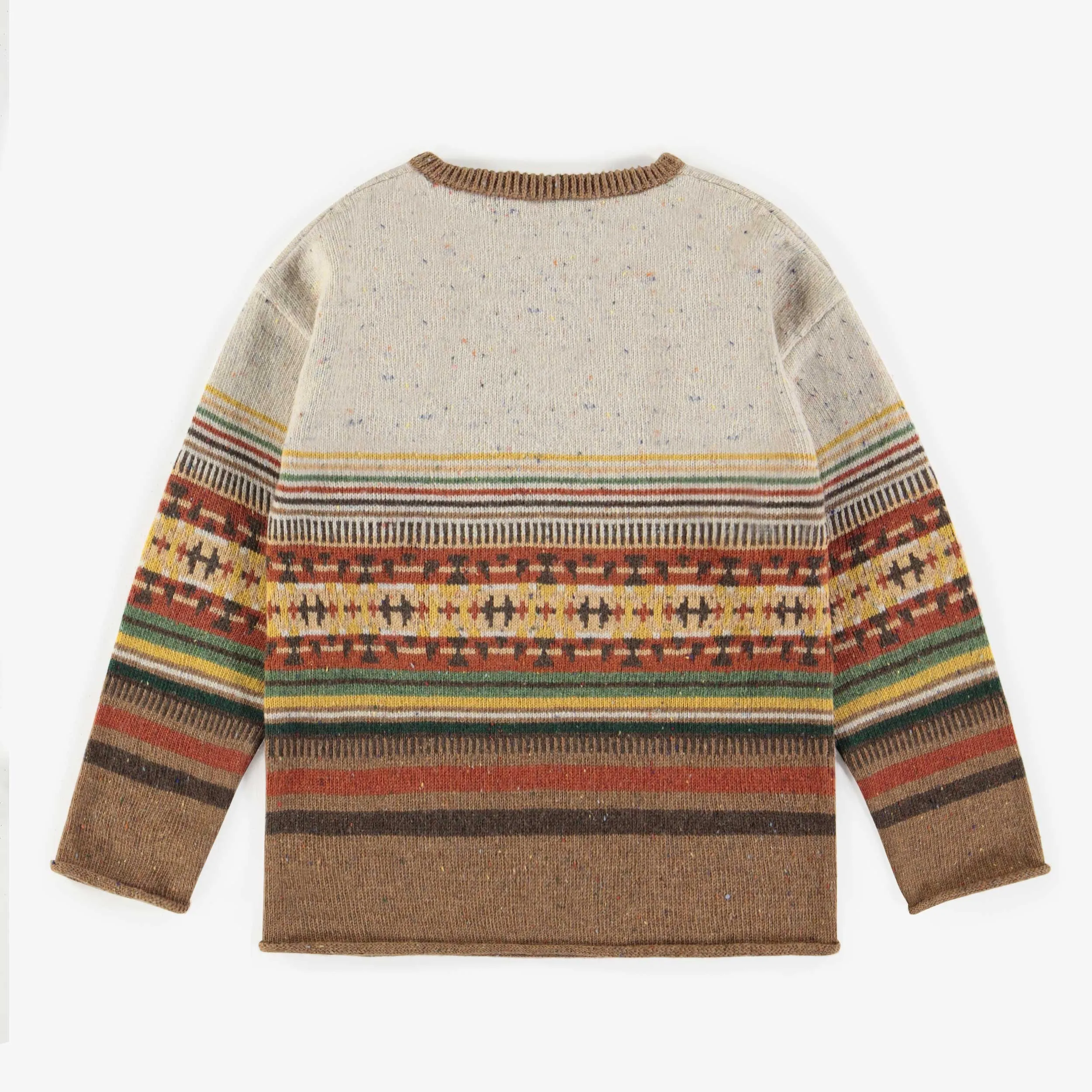 Chandail de maille brun ligné, enfant || Brown striped crewneck in knitwear, child