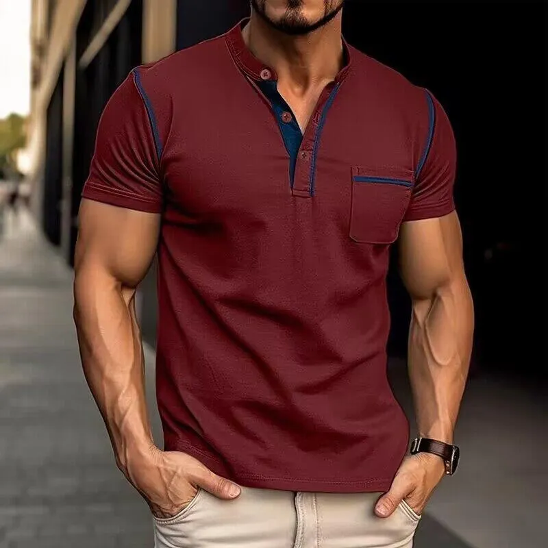 Charles - Men's Casual Colorblock Henley Collar T-Shirt