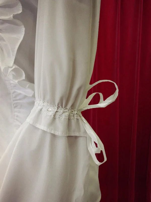 Chiffon Lolita Blouse Long Hime Sleeves Stand Collar Ruffles Lace Up