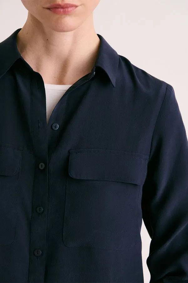 CHINON BLUE WASHED SILK BLOUSE