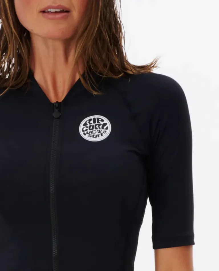 CLASSIC SURF SHORT SLEEVE ZIP THROUGH UV TEE - BLACK