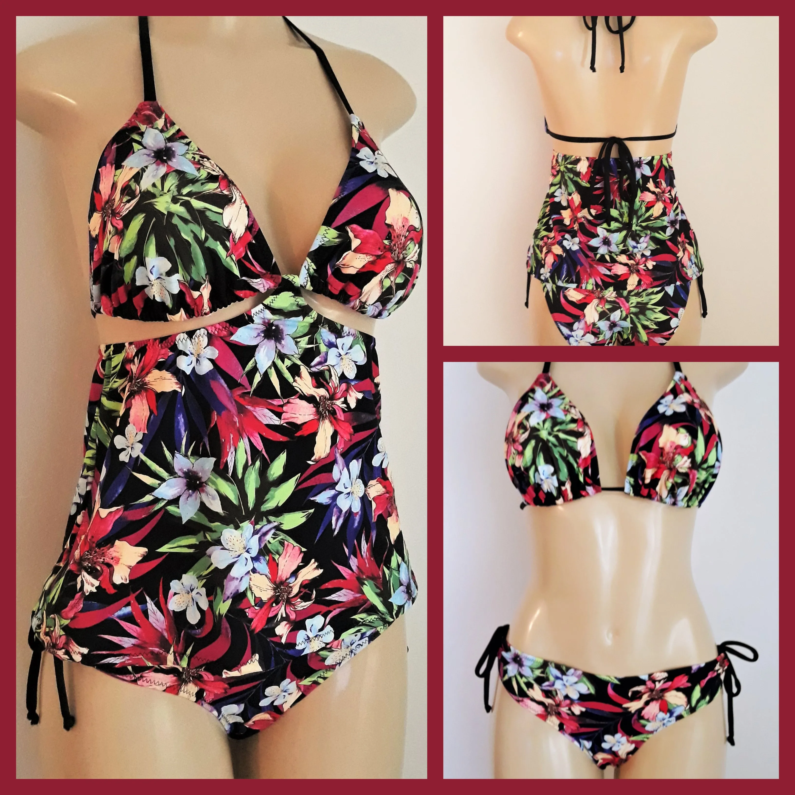 Convertible Tankini Top and Tie sides Bikini Bottom
