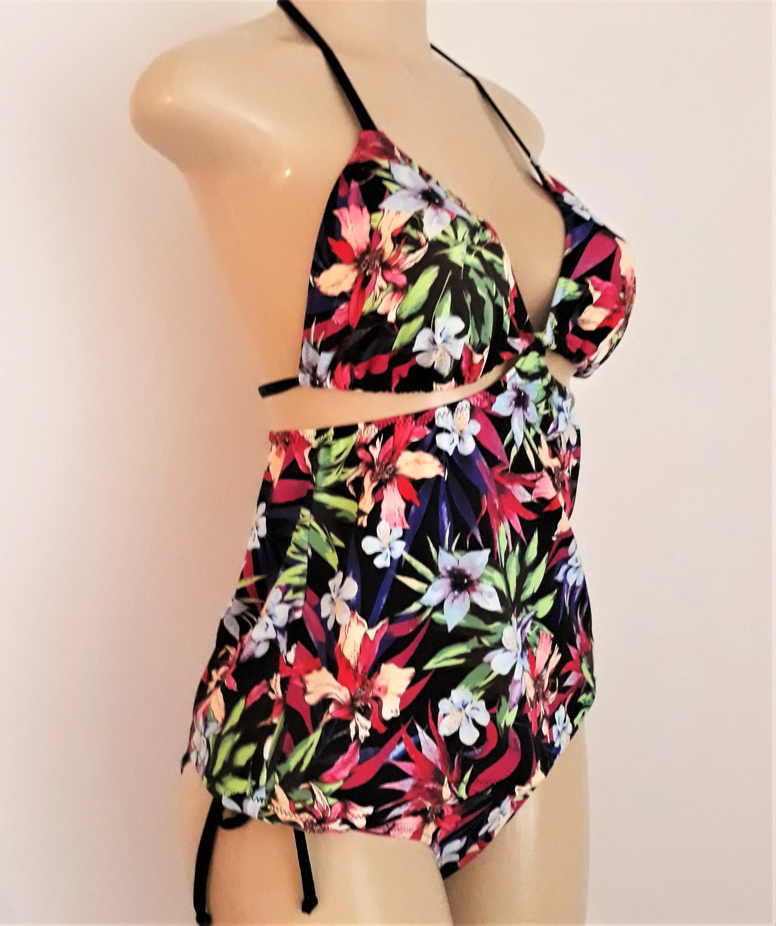 Convertible Tankini Top and Tie sides Bikini Bottom