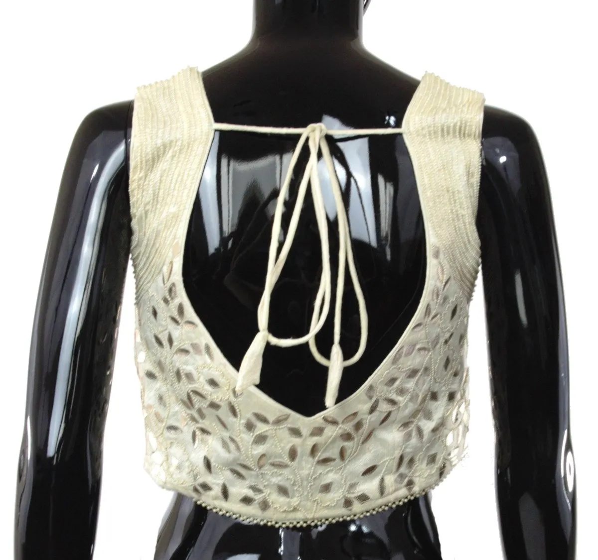 Cream Color Silk Blouse with Leather Patti Work