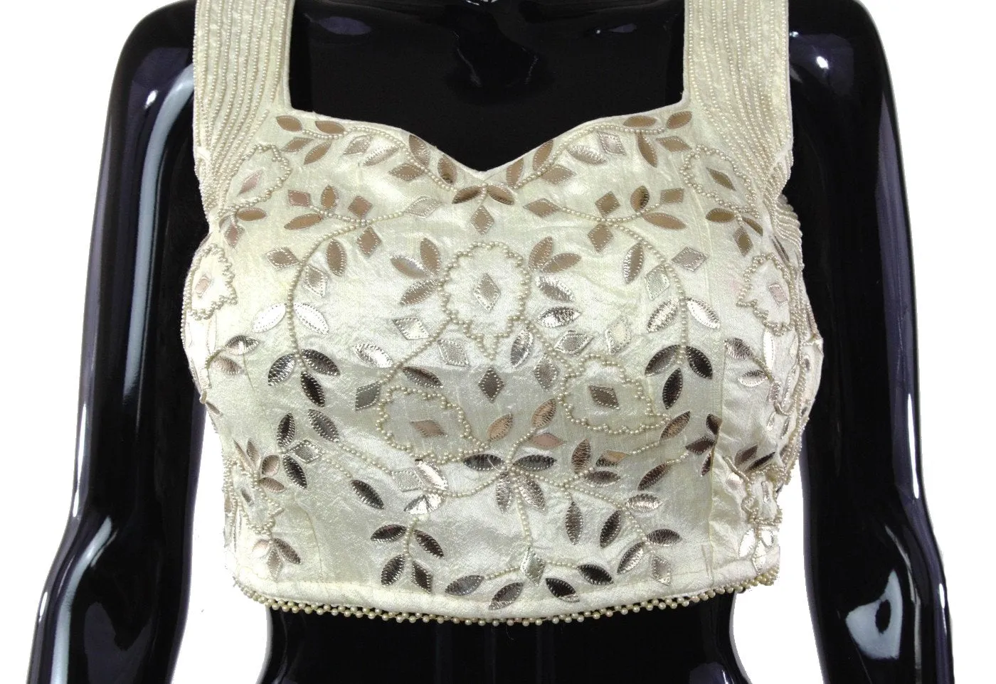 Cream Color Silk Blouse with Leather Patti Work