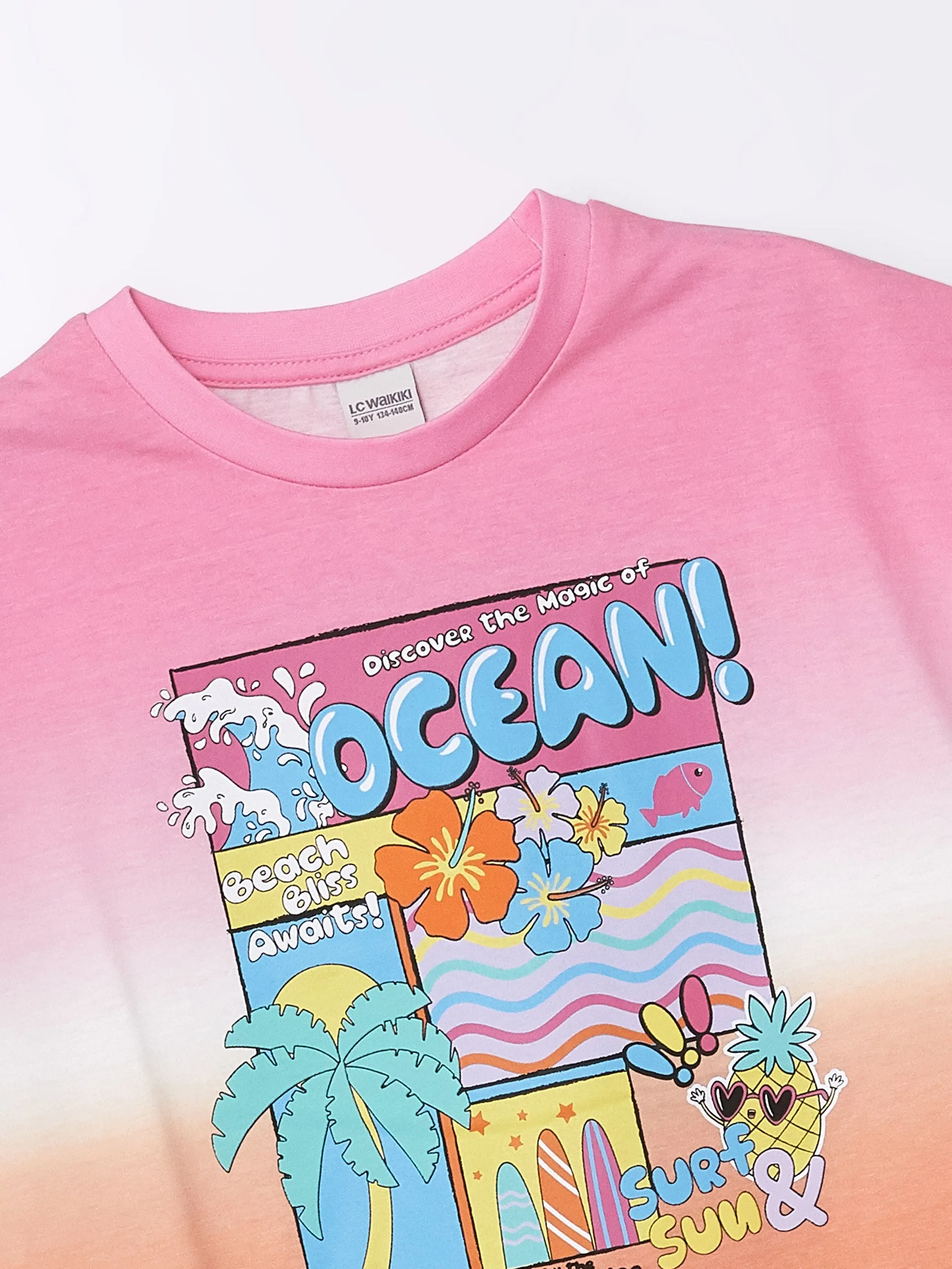 Crew Neck Printed Short Sleeve Girls Crop T-Shirt