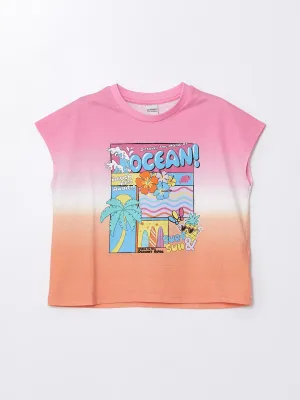 Crew Neck Printed Short Sleeve Girls Crop T-Shirt