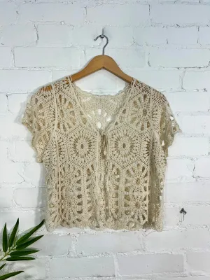 Crochet Short Sleeve Tie Top