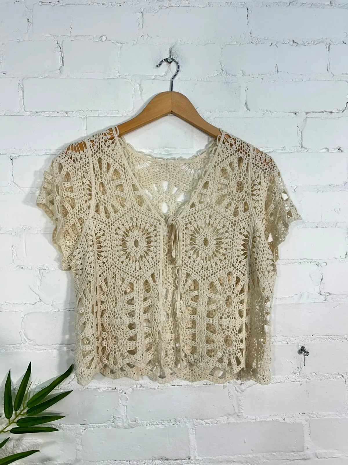 Crochet Short Sleeve Tie Top