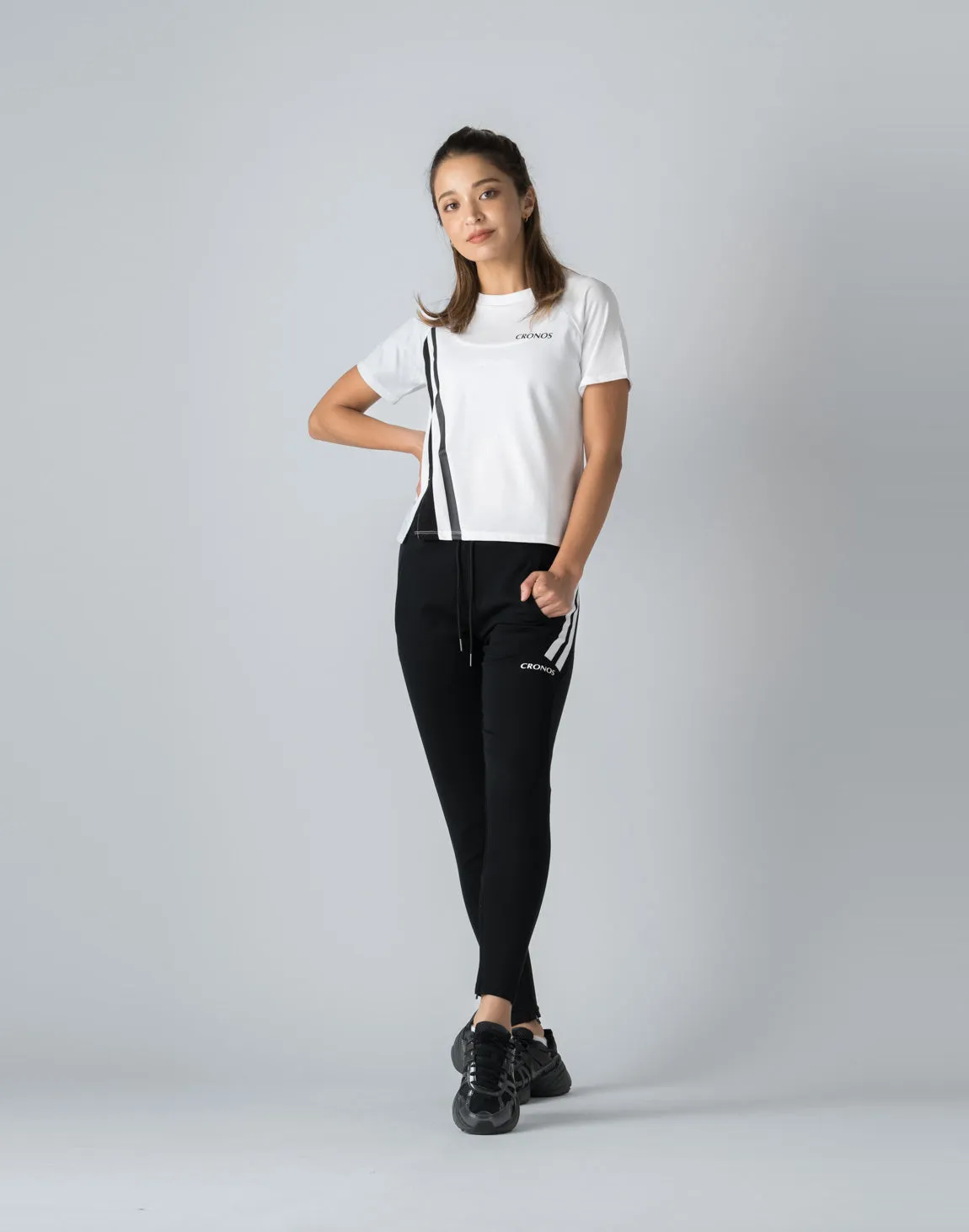 CRONOS WOMEN FRONT SLIT T-SHIRTS【WHITE】