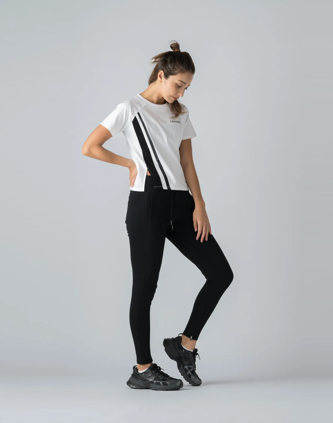 CRONOS WOMEN FRONT SLIT T-SHIRTS【WHITE】