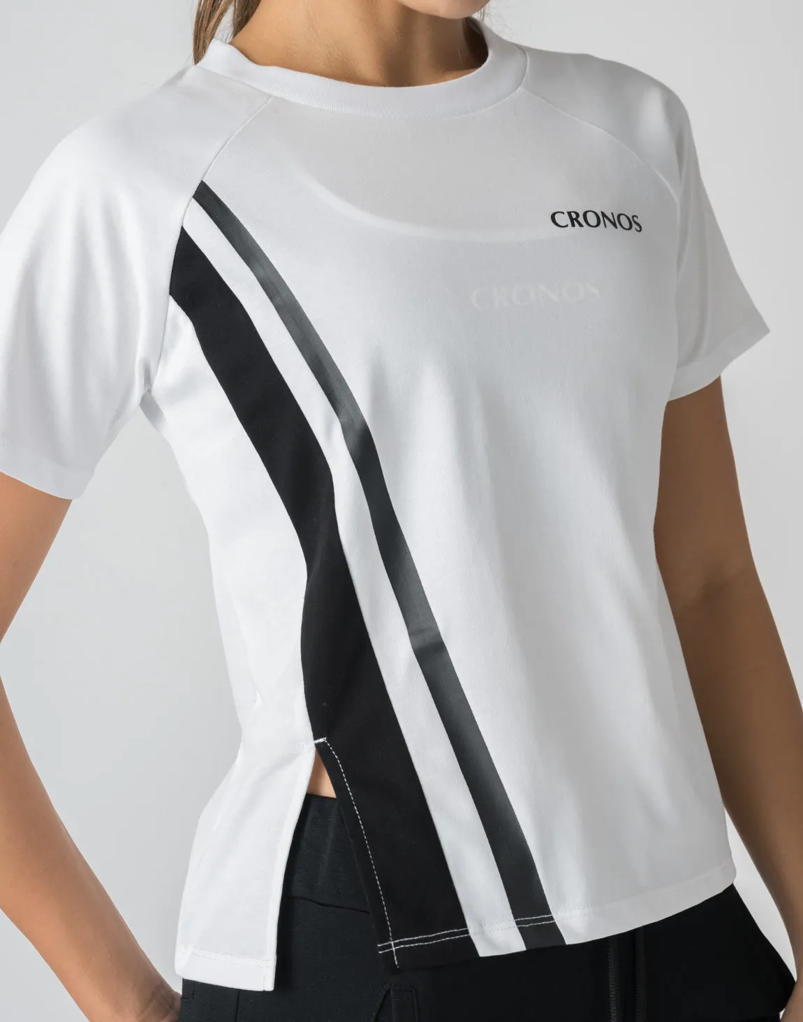 CRONOS WOMEN FRONT SLIT T-SHIRTS【WHITE】