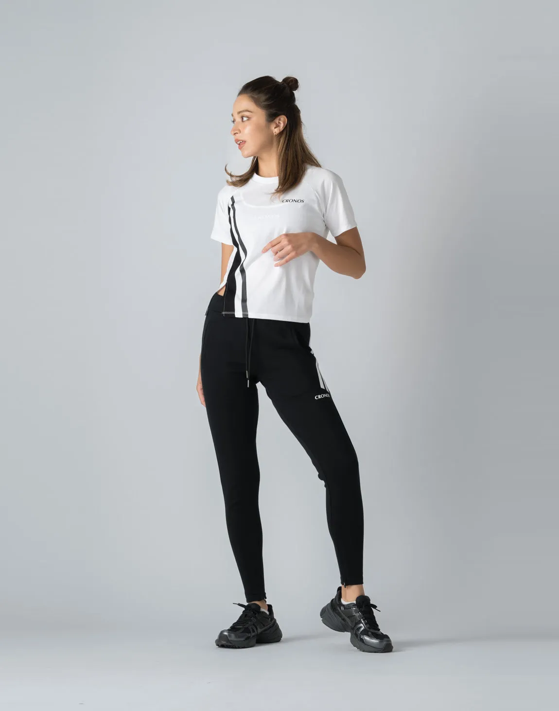 CRONOS WOMEN FRONT SLIT T-SHIRTS【WHITE】