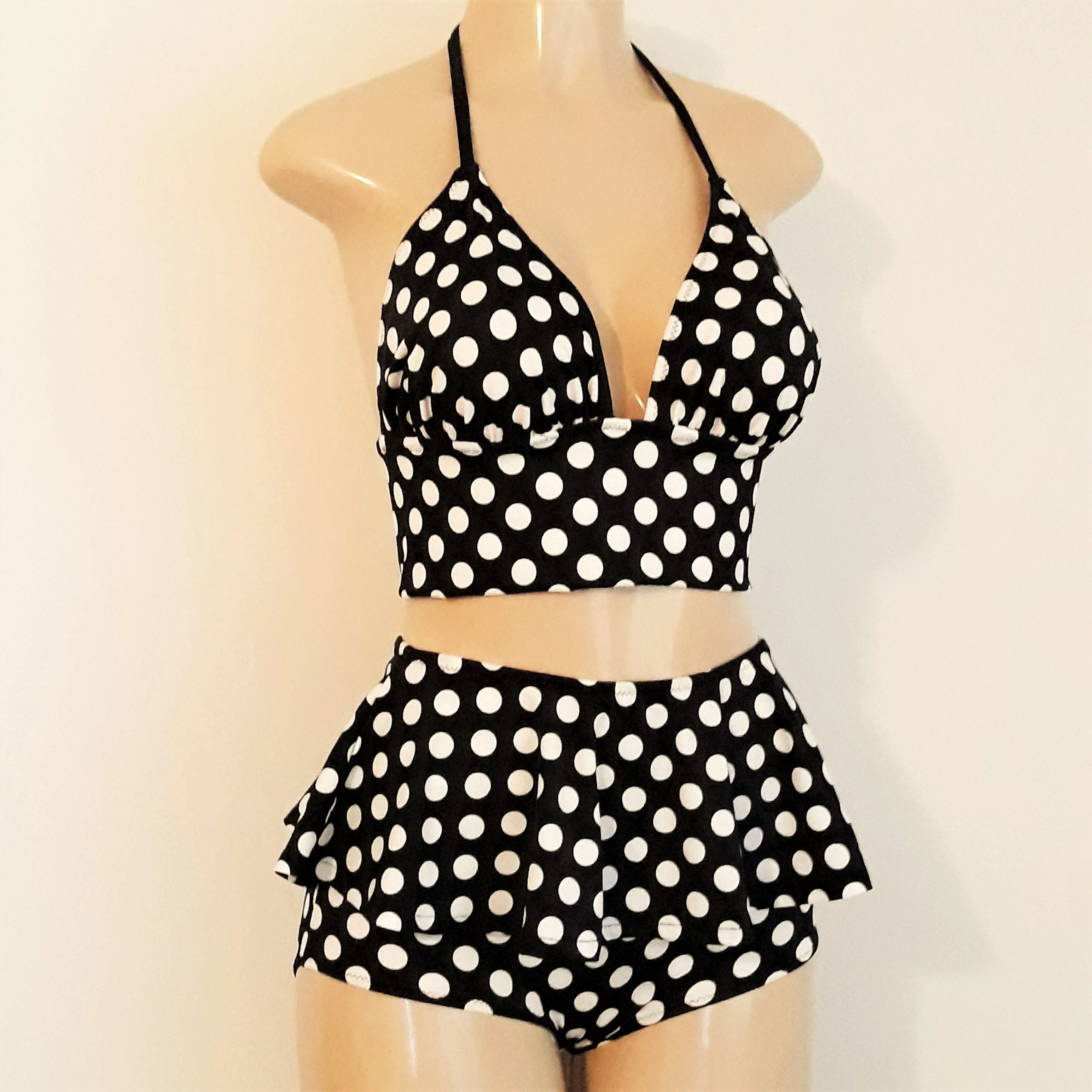 Cropped Tankini Top and High Waisted Peplum Swimwear Bottom