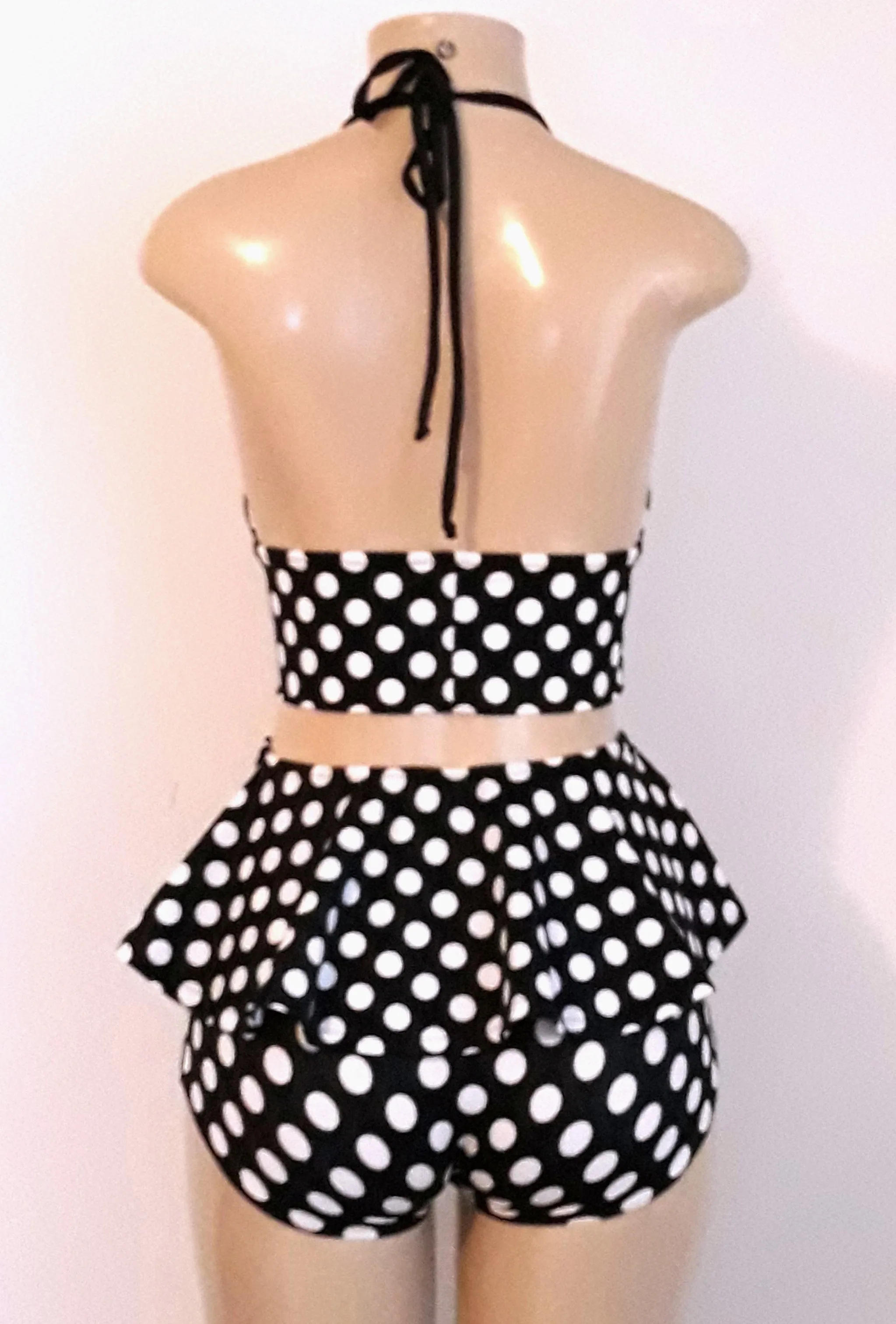 Cropped Tankini Top and High Waisted Peplum Swimwear Bottom