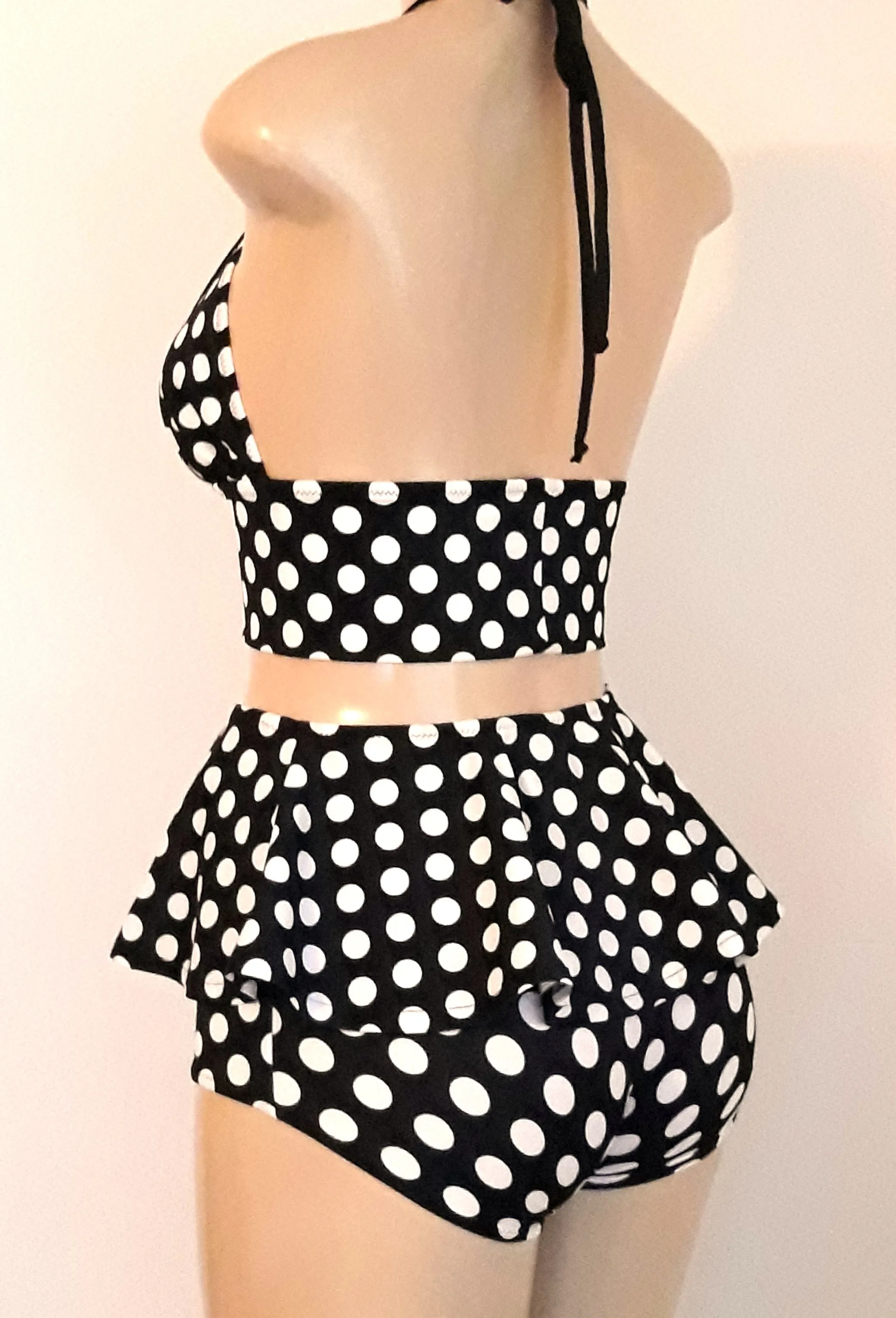 Cropped Tankini Top and High Waisted Peplum Swimwear Bottom