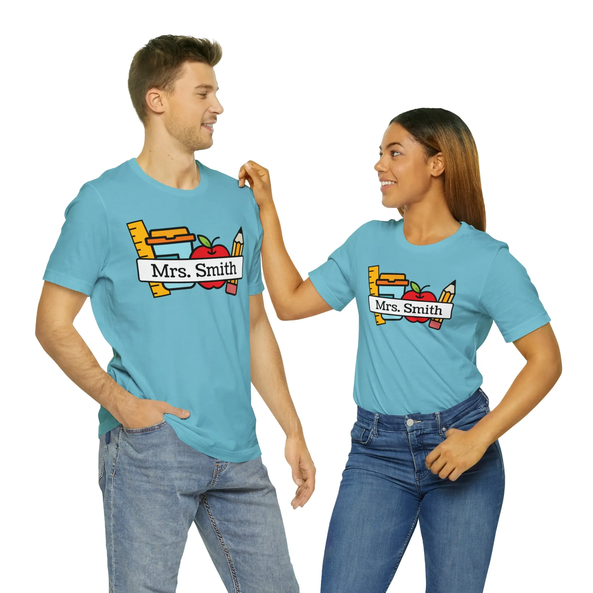 CUSTOM Teacher Personalized T-Shirt | Teacher's School Supplies Tee |  Bella Canvas 3001 Unisex | School Days Short Sleeve Tshirt